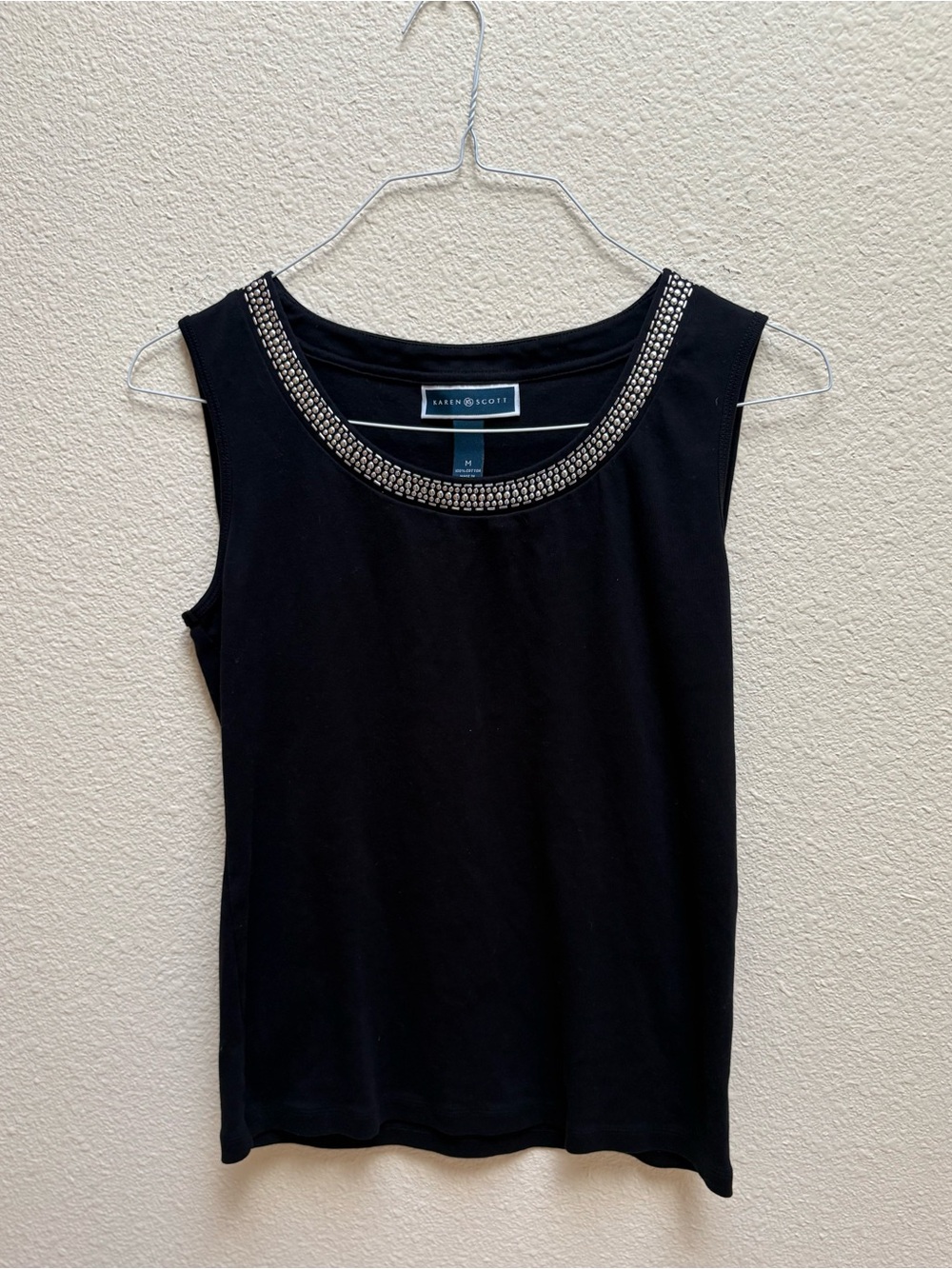 Karen Scott Black Tank with Rhinestone Trim